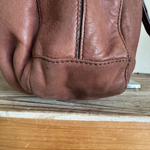 Junior Drake Brown Lambskin Leather Gathered Pocket Squishy Hobo Shoulder Bag - Picture 9 of 17